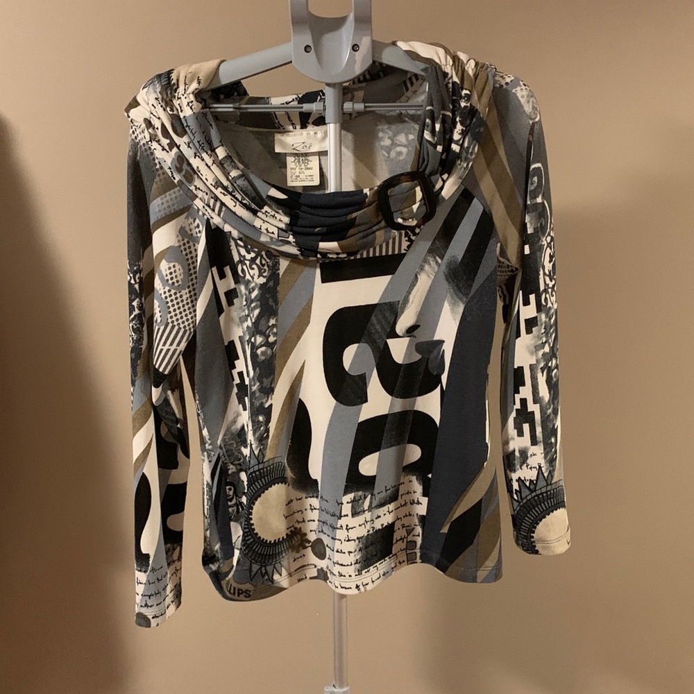 Zoé Beige, Gray, Cream, Black Long Sleeve Top Women's Size Large